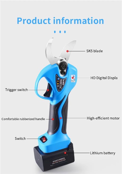 Electric Pruning Shears Battery Powered  SK5 High Strength Blades 0-32mm Fruit Tree Pruning