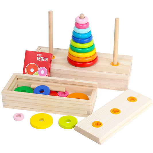 Gift Puzzle Game Smooth Beechwood Tower of Hanoi 10 Ring
